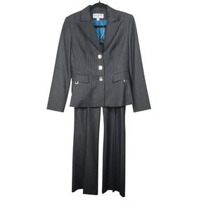 Sharagano 2pc Pinstripe Pant Suit Womens 6 Charcoal Grey Blue Office Business
